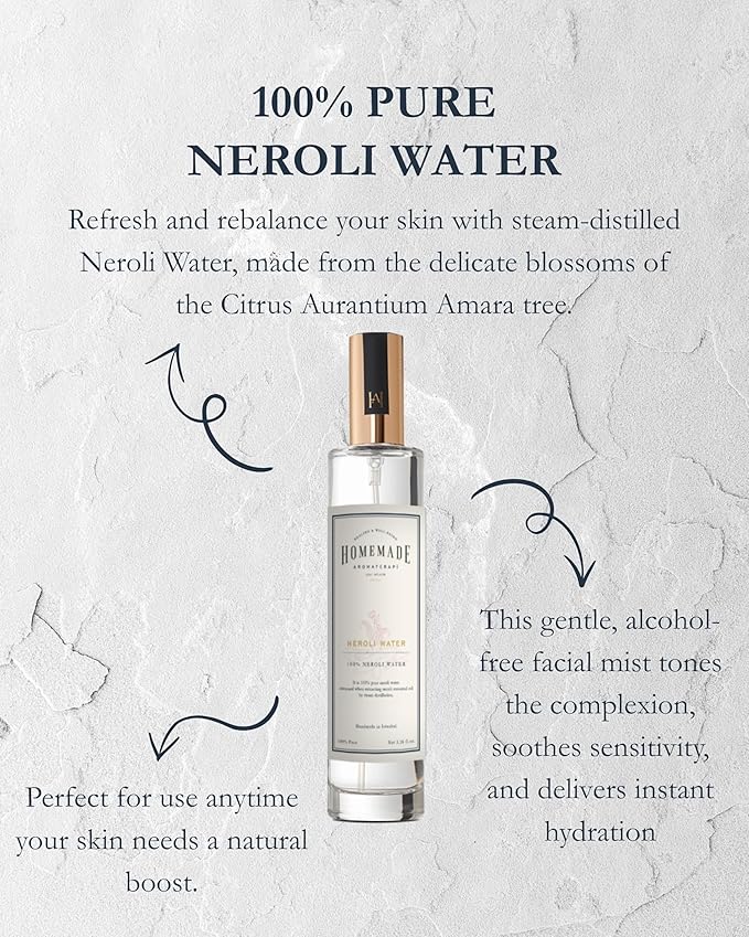 HMA | Neroli Water Facial Mist – 100% Pure Orange Blossom Hydrosol | Alcohol-Free Toner with Sodium Levulinate & Anisate | Hydrating Mist for Sensitive Skin | 3.38 FL Oz