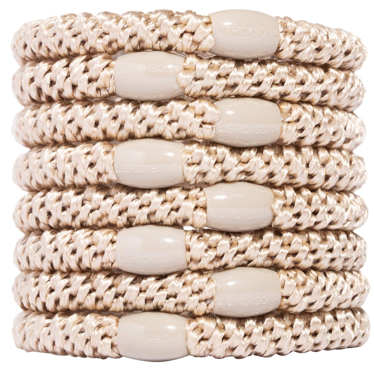 L. Erickson Pony Hair Ties - Camel Beige - 8 Pack Ponytail Holders - No Damage Tan White Color Hair Bands, Accessories and Hair Ties for Women