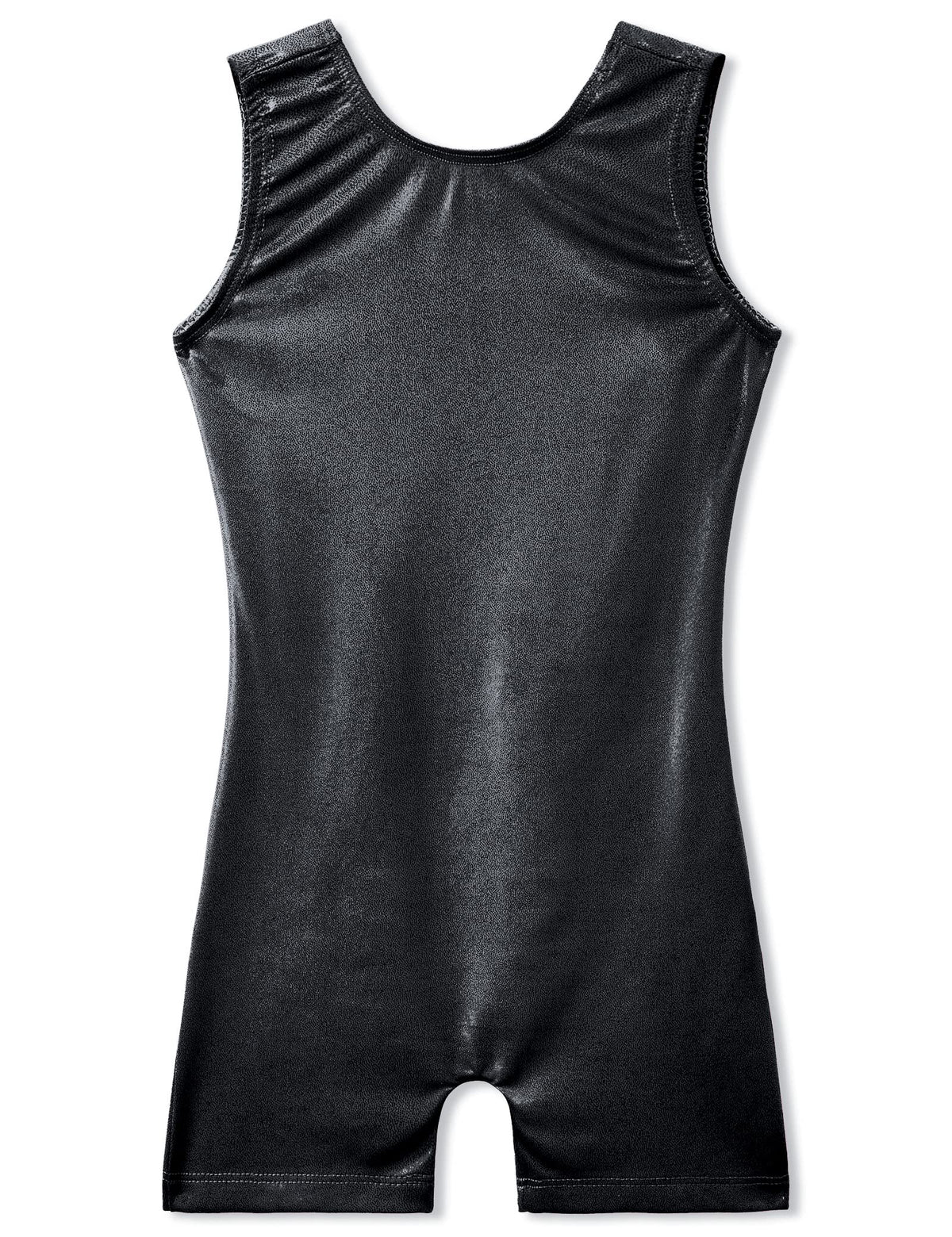 TENVDA Leotards for Girls Gymnastics Biketard Size 6-7 Years Old Metallic Sparkle Solid Black Durable Stretchy Unitard
