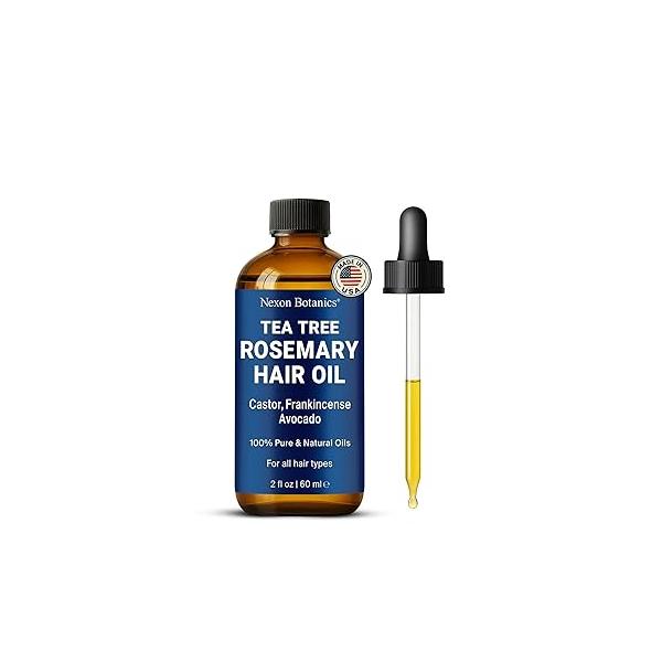 Tea Tree Rosemary Oil for Hair Growth 2 fl oz - Scalp Treatment with Castor, Frankincense & Avocado Oils For Dry, Damaged Nexon Botanics