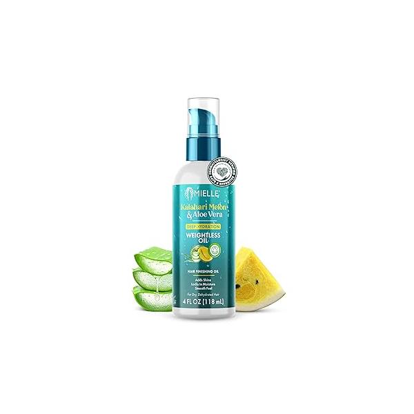 Mielle Weightless Hair Oil - Kalahari Melon & Aloe Vera Deep Hydration Treatment for Dry, Curly and Textured Lightweight, Non-Greasy Formula Long-Lasting (4 fl oz)