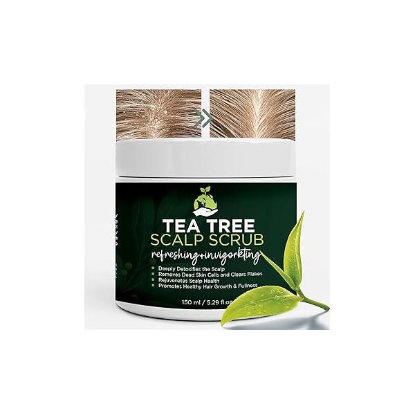 Tea Tree Scalp Scrub | Antifungal Itchy Treatment with Oil, Quartz Powder & Sea Salt Gently Exfoliates, Relieves Dryness, Fights Dandruff, Promotes Healthy Hair Growth Relief