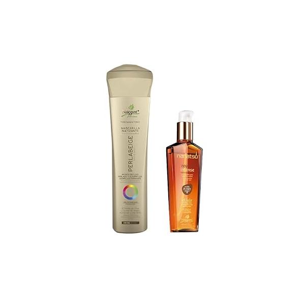 naissant Set Treatment Mask and Argan Oil. Color Care,Hair Intensifier Damage Repair. Without Salt Parabens for Blonde Hair (Perla Beige)