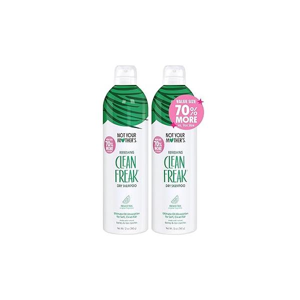 Not Your Mother's Clean Freak Refreshing Jumbo Dry Shampoo (2-Pack) - 12 oz Instantly Refreshes Hair Between Washes Fresh Citrus Scent Ultimate Oil Absorption For All Types