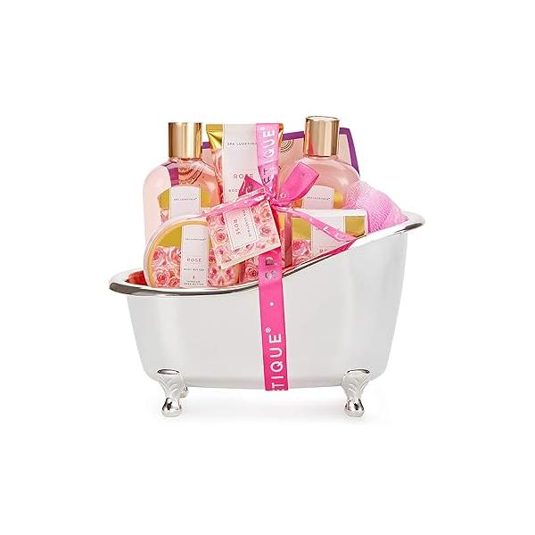 spa luxetique Gift Set For Women, Bath Sets for Women Gift, 8 Pcs Rose Spa Basket Includes Bubble Bath, Shower Gel, Body Lotion, Birthday Gifts, Mother‘s Day Gifts Mom