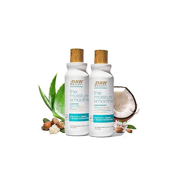 Raw Sugar Moisture Smoothie Shampoo and Conditioner with Coconut Oil, Agave, & Sweet Almond Milk, Hydrates Nourishes Dry Hair, Formulated without Sulfates + Parabens