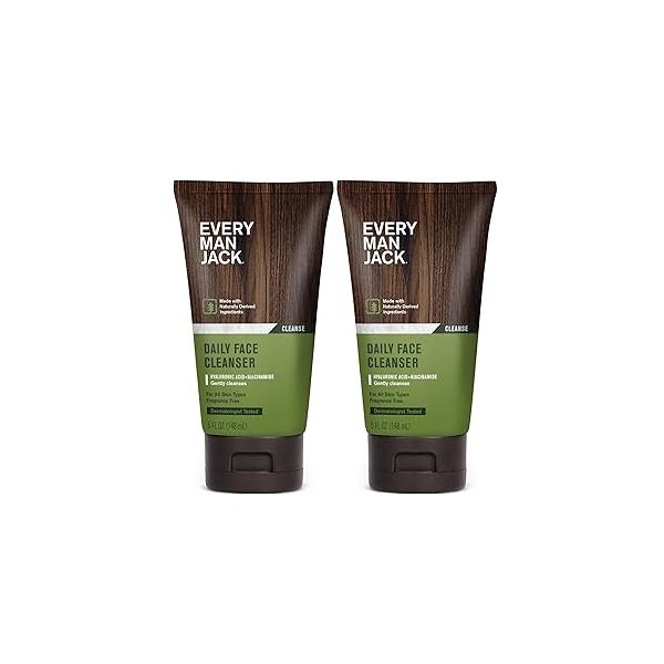 Every Man Jack Daily Face Wash for Men - Gently Cleanse, Moisturize, and Revive Dry, Tired Skin with Hyaluronic Acid Niacinamide 5 oz Men's (2 Pack)