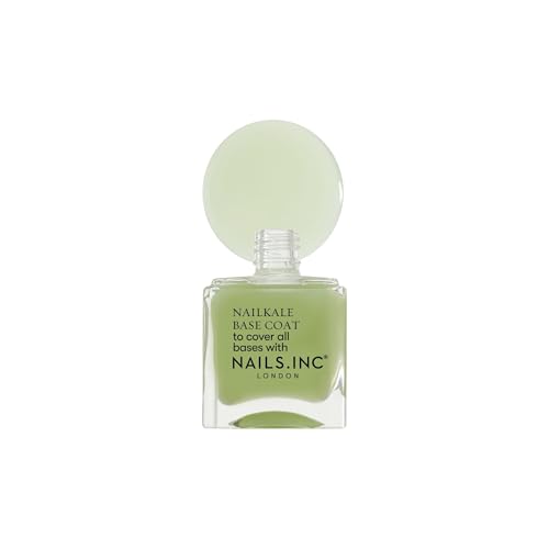 Nails Inc Plant Power, NailKale, Kale Extract, Base Coat, Glossy, No Chip, Long Lasting, Quick Dry, Air Dry, Professional Manicures & Pedicures, Fingernails & Toenails, Vegan Nail Polish, 0.47 Fl Oz