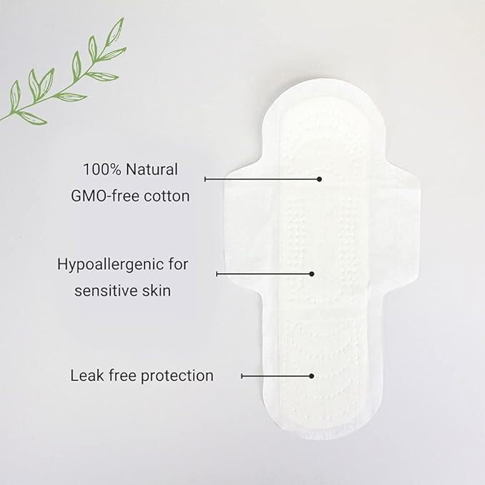 Veeda Natural Cotton Night Pads for Women - Overnight Heavy Flow Absorbent Ultra-Thin Feminine Pad - Hypoallergenic Period Pads with Wings - Unscented & Chlorine Free Sanitary Napkins - 144 Count