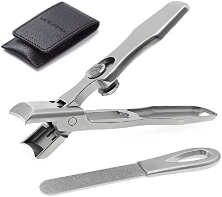 Nail Clippers for Men Thick Nails, Large Wide Jaw Opening Long Handle Heavy Duty Ultra Sharp Toe Nail Clippers with Catcher for Seniors,Adult,Women (Silver with File)