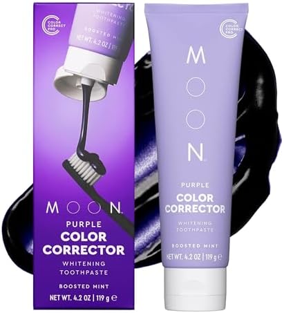 MOON Purple Toothpaste for Teeth Whitening & Enamel Protection - Hydroxyapatite Toothpaste Without Fluoride - Color-Correcting Formula for Long-Term Whitening - Neutralize Stains - Mint (4.2 Oz)