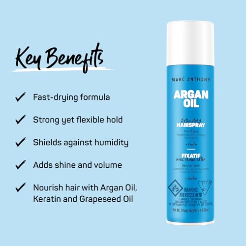 Marc Anthony Argan Oil Hairspray with Keratin, Extra Hold - Volumizing Hair Spray Fights Frizz & Humidity - Nourishing Argan Oil of Morocco Texturizing & Hair Styling Spray - Sulfate & Paraben Free