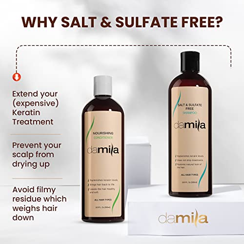 Salt & Sulfate Free Shampoo & Conditioner for Keratin and Color Treated Hair - Professional Keratin Value Pack for Damaged, Frizzy, Curly, Dry & Thin Hair - Shampoo Sin Sal - 16.9 Fl Oz