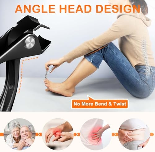 Toenail Clippers for Seniors Thick Toenails, Slanted Angled Head Large Nail Clippers Set for Men, Ultra Sharp Fingernail Clipper with File, Heavy Duty Toe Nail Clippers with Wide Jaw