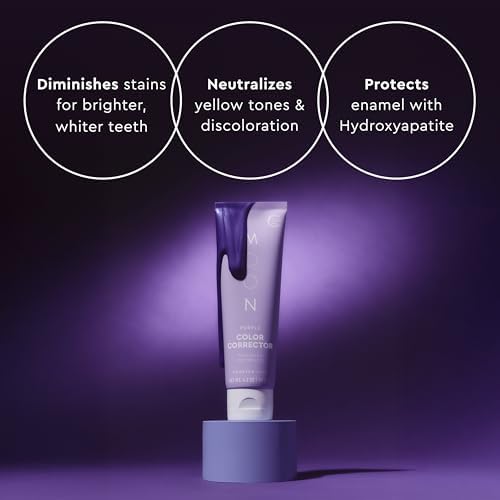 MOON Purple Toothpaste for Teeth Whitening & Enamel Protection - Hydroxyapatite Toothpaste Without Fluoride - Color-Correcting Formula for Long-Term Whitening - Neutralize Stains - Mint (4.2 Oz)