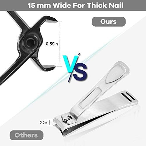 Toenail Clippers & Nail Clippers Set for Seniors - Heavy-Duty Long Handled Toenail Clippers for Thick Toenails, Men & Women | Hygienic Manicure Set with Nail Catcher & File (Black(AB))