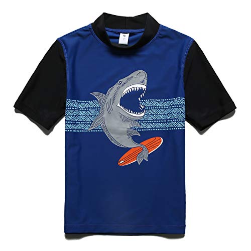 PHIBEE Boys' Short Sleeve Rash Guard Shirt UPF 50+ Sun Protection Swimwear Blue1 8