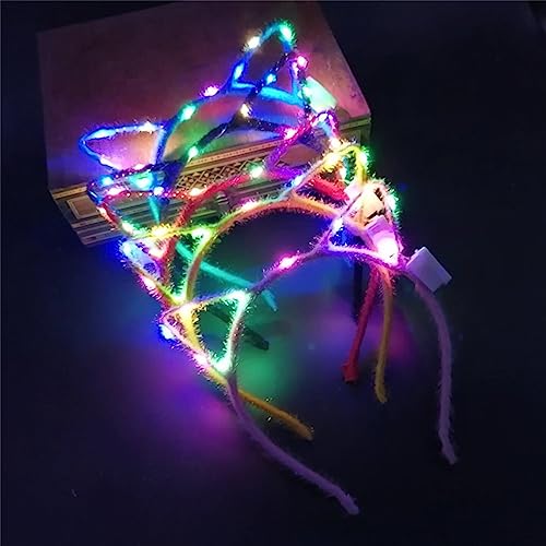 REQO 10 Pieces Cat Ears Headbands Set,LED Cute Cat Light Up Head Accessories,Glowing Girls Headdress Party Supplies For Night Clubs, Raves, Concert Party,Christmas,Halloween,Adults,Kids (10pcs-A)
