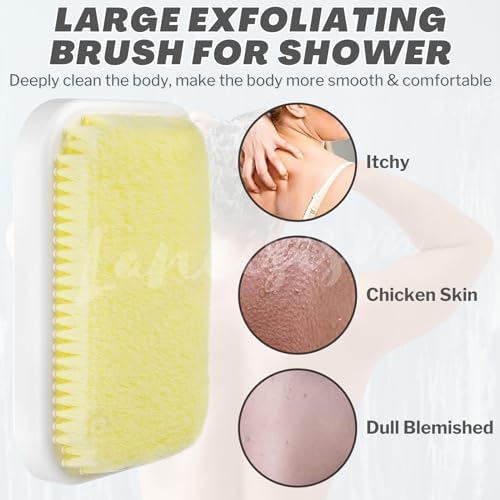 Wall Mounted Back Scrubber, Large Exfoliating Brush with Self Adhesive Hook for Shower Bathing Scrub Brush Back Brush & Body Scrubber - Shower Accessories 7.9 x 11.9 inches