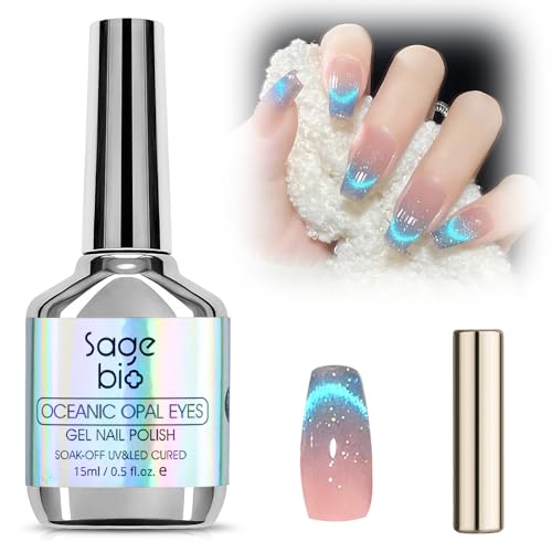 SAGEBIO Crushed Diamond Cat Eye Gel Nail Polish with Magnet Stick, 15ml Holographic Glitter Gel, Ideal for DIY Nail Art, Lavender Luminance