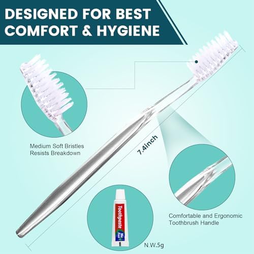 Navona 100 PCS Disposable Toothbrush with Toothpaste Bulk, Travel Toothpaste, Bulk Toothpastes, Individually Wrapped Bulk Toothbrush, Ergonomics Handle,Medium Soft Bristle, Perfect for Travel, Hotel