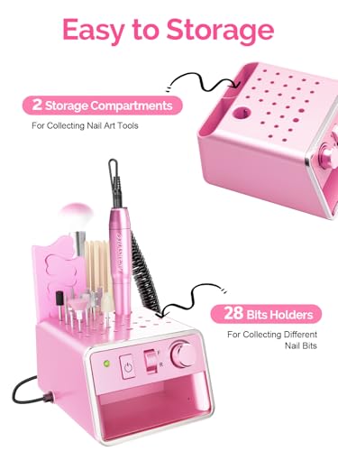 Professional Electric Nail Drill Portable Nail File for Acrylic Gel Nails, 20000RPM Professional Nail Drill Machine for Nail Polish Remover with the Function of Storing Manicure Accessories, Purple