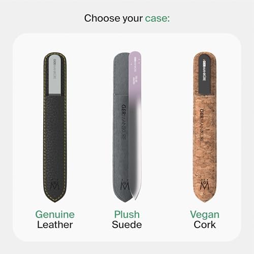 GERMANIKURE 2 Pc Gray Glass Nail File Set with Suede Sleeves - Fingernail File & Small Travel Nail File - Professional Manicure & Pedicure Kit for Natural Nails - Ethically Made in Czech Republic