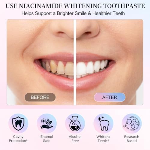 Niacinamide Whitening Toothpaste 3 Pack, Niacinamide Toothpaste, Freshening Breath & Deep Gentle Cleaning, 3.8Oz