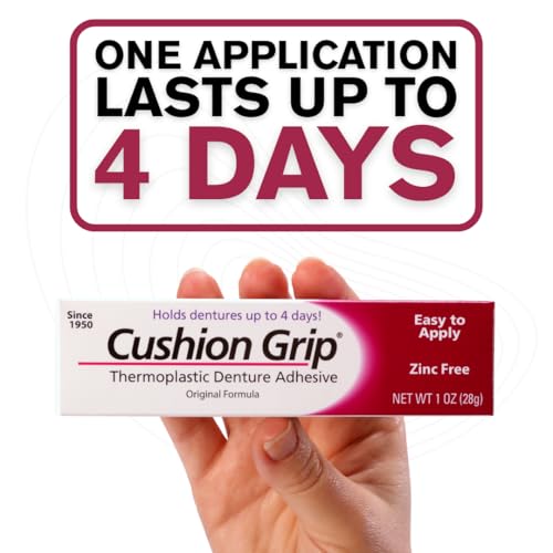 Cushion Grip Thermoplastic Denture Adhesive, 1 oz - Improves Denture Fit, Comfort & Stability | Non-Glue Adhesive, Acts Like a Soft Reline (Pack of 5)