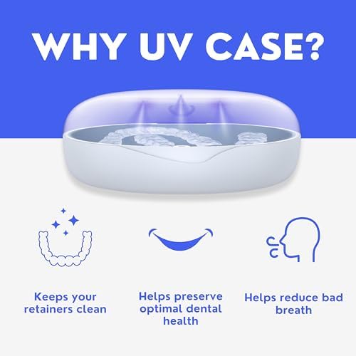 UV Retainer Case for Invisalign, Aligners, Dental Braces, Mouth Guard, Dentures and Night Guard - Small and Portable UV Retainer Cleaner Case with UVC Lights - White & Gray