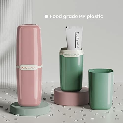 Green Plastic Travel Toothbrush Holder Case with Cover, Portable Travel Toothbrush Cup, Storage Container for School Camping Business Trip Bathroom