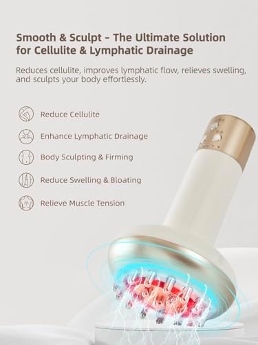 Lymphatic Drainage Massager & Anti Cellulite Massage Tool, Reduce Stretch Marks & Cellulite, for Legs, Arms & Belly, Body Sculpting Machine with Microcurrent, Light, Heat & Vibration,White