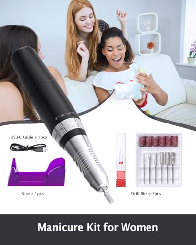 Professional Electric Nail Drill Kit, Cordless Nail File Machine for Home/Salon Use, 5-Speed Manicure Pedicure Tools with LED Light, Quiet Nail Grinder for Acrylic/Gel/Thick Toenails