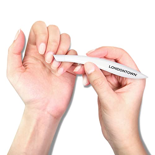 LONDONTOWN Cuticle Pusher Tool with Rubber Finish Tip Bevel Edge Professional Grade Plastic Precision Fingertip Nail Scrapper Manicure Stick Tool