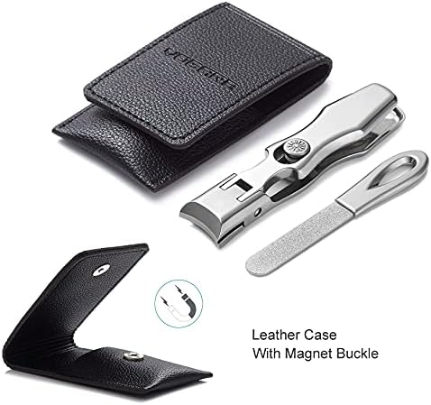 Nail Clippers for Men Thick Nails, Large Wide Jaw Opening Long Handle Heavy Duty Ultra Sharp Toe Nail Clippers with Catcher for Seniors,Adult,Women (Silver with File)