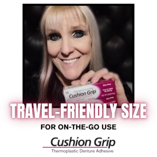Cushion Grip Thermoplastic Denture Adhesive, 0.35 oz Travel Size (Pack of 2) | Refits and Tightens Loose Dentures On The Go | Non-Glue Adhesive, Acts Like a Soft Reliner