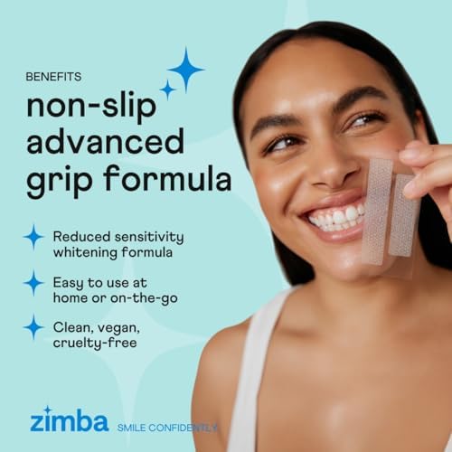 Zimba Teeth Whitening Strips Vegan Whitening Strip Enamel Safe Teeth Whitening Hydrogen Peroxide Teeth Whitener for Coffee, Wine, Tobacco, and Other Stains, 28 Strips (14 Day Treatment), Mint