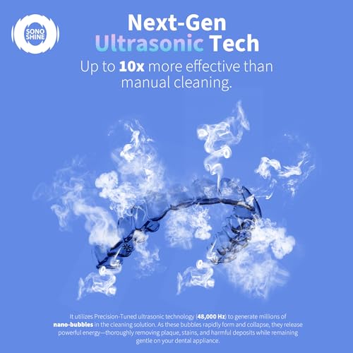 Ultrasonic Retainer Cleaner – Auto-Adjust 39-48kHz Electric Cleaner for Aligner, NightGuard, Mouth Guard, Denture & More | Easy & Quiet
