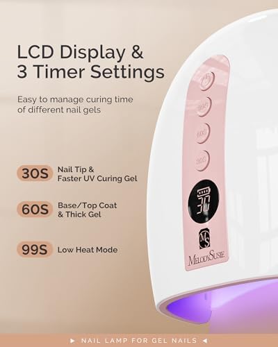 MelodySusie Cordless UV Nail Lamp with 3 Timers & Smart Sensor, P-Plus30G Rechargeable UV Light Cures All Gels, Especially Builder, Hard, Extension, Acrylic & Chrome Gel Polishes Pink