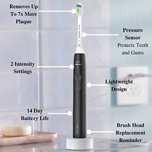 PHILIPS Sonicare Electric Toothbrush with DiamondClean Brush Head, Phillips Sonicare Rechargeable Toothbrush with Pressure Sensor, Sonic Electronic Toothbrush, Travel Case, Black 1.0 Count