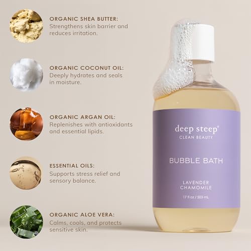 Deep Steep Bubble Bath, Grapefruit Bergamot, 17 oz (Pack of 2)– Soothing Soak with Shea Butter, Argan Oil, Aloe Vera & Coconut Oil – Vegan, Sulfate-Free, PH-Balanced Clean Beauty