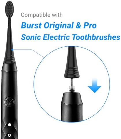 Replacement Brush Heads for Burst Original & Pro Sonic Electic Toothbrushes, 5 Count with Travel Covers, Balck for Adults