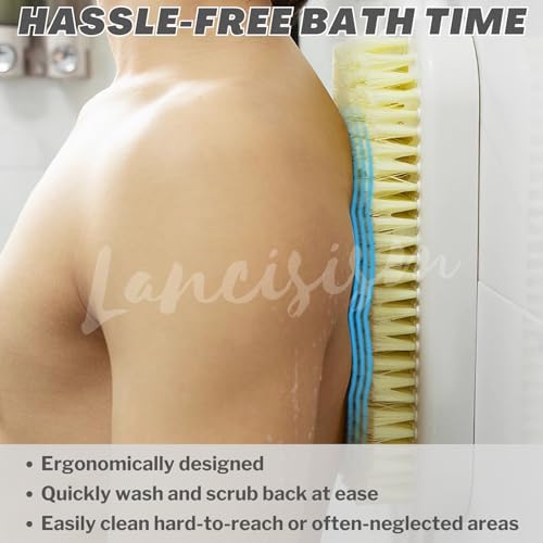 Wall Mounted Back Scrubber, Large Exfoliating Brush with Self Adhesive Hook for Shower Bathing Scrub Brush Back Brush & Body Scrubber - Shower Accessories 7.9 x 11.9 inches
