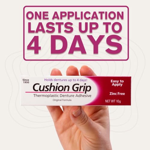 Cushion Grip Thermoplastic Denture Adhesive, 0.35 oz Travel Size (Pack of 2) | Refits and Tightens Loose Dentures On The Go | Non-Glue Adhesive, Acts Like a Soft Reliner