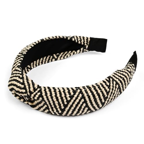 Knotted Headbands for Women Summer Trendy Straw Headband with Knot, 3PCS Women Boho Head Band for Beach Vacation Fashion Hair Accessories