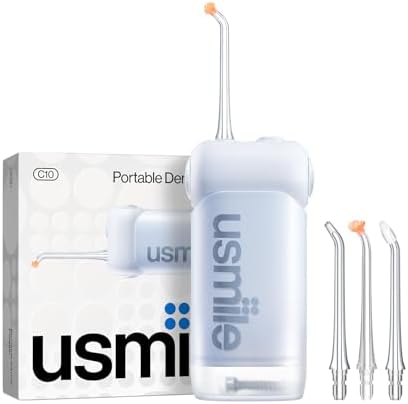 usmile C10 Portable Water Flosser – Travel-Friendly, 95-Day Battery, 4 Modes, 360° Nozzle, 180ml Tank, IPX7 Waterproof, Dentist-Recommended for Braces, Implants & Sensitive Gums (Blue)