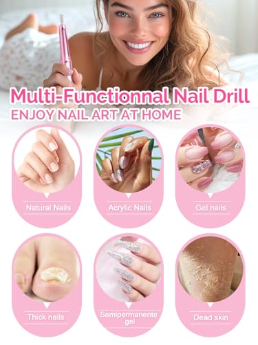 Professional Electric Nail Drill Portable Nail File for Acrylic Gel Nails, 20000RPM Professional Nail Drill Machine for Nail Polish Remover with the Function of Storing Manicure Accessories, Purple