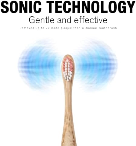 Electric Bamboo Toothbrush Sonic Toothbrush - 4 Replaceable Bamboo Brush Heads Eco-Friendly IPX7 Waterproof Electric Toothbrush, One-Button Switch Five-Mode Brushing
