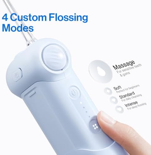 usmile C10 Portable Water Flosser – Travel-Friendly, 95-Day Battery, 4 Modes, 360° Nozzle, 180ml Tank, IPX7 Waterproof, Dentist-Recommended for Braces, Implants & Sensitive Gums (Blue)