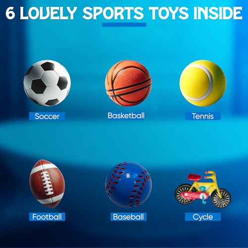 Bath Bombs with Toys Inside W/Educational Flash Cards - Bath Bombs for Kids - 2.5 oz Gift Set of 6 Scented Organic Handmade with Natural Essential Oils - Sports Surprise Inside by Zenseme